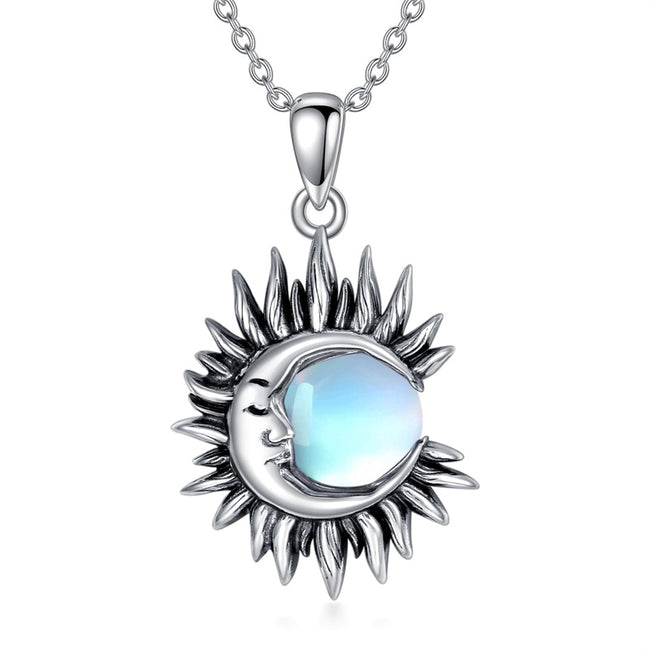 Sun and Moon Necklace for Women 925 Sterling Silver Moonstone Pendant Jewelry for Birthday Christmas