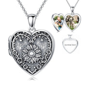 Sterling Silver Personalized Photo Heart Sunflower Pendant Necklace