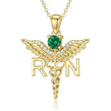 14K Gold  Plated Nurse Caduceus Necklace for Women  RN Registered Graduation Gift