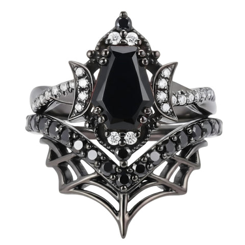 Sterling Silver 10K  14K  18K Gold 1CT-4CT Black Onyx Engagement Ring Gothic Wedding Promise Ring