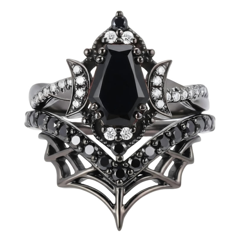 Sterling Silver 10K  14K  18K Gold 1CT-4CT Black Onyx Engagement Ring Gothic Wedding Promise Ring