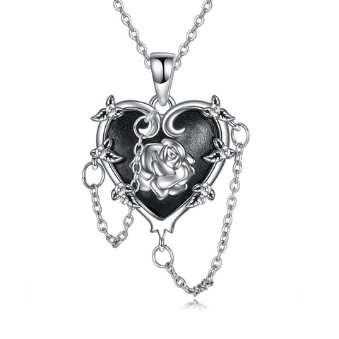 Sterling Silver Gothic Witches Heart Pendant Necklace