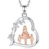 Sterling Silver Cubic Zirconia Mother Daughter Father Daughter Pendant Necklace