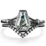 Sterling Silver 10K 14K 18K Gold 2CT Moss Agate Vine Leaf Women's Bridal Ring Sets for Wedding Engagement