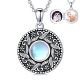 Sterling Silver Vintage Moonstone Flower Photo Locket Necklace