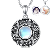 Sterling Silver Vintage Moonstone Flower Photo Locket Necklace