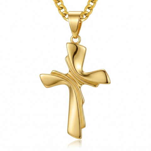 Cross Pendant Necklace for Men 14K Gold Plated Minimalist Christian Jewelry Religious Gift