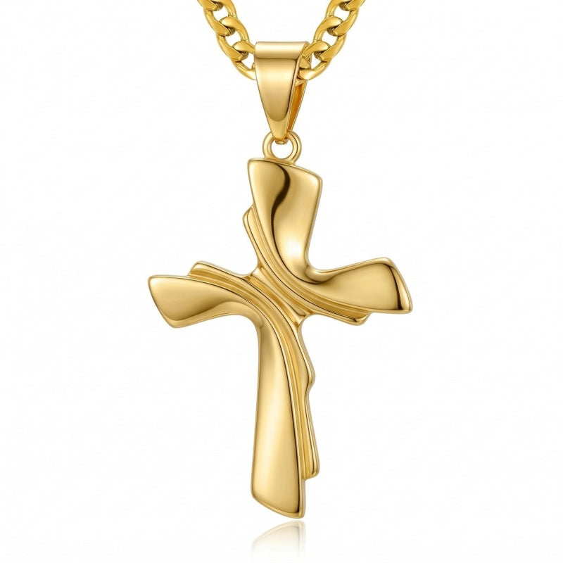 Cross Pendant Necklace for Men 14K Gold Plated Minimalist Christian Jewelry Religious Gift
