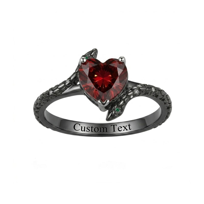 Sterling Silver Personalized Birthstone Punk Skull Bat Snake Ring Goth Jewelry for Halloween Birthday