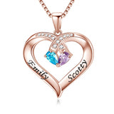 14K Gold 2  Simulated Birthstone Personalized Engraved Pendant Necklace for Women