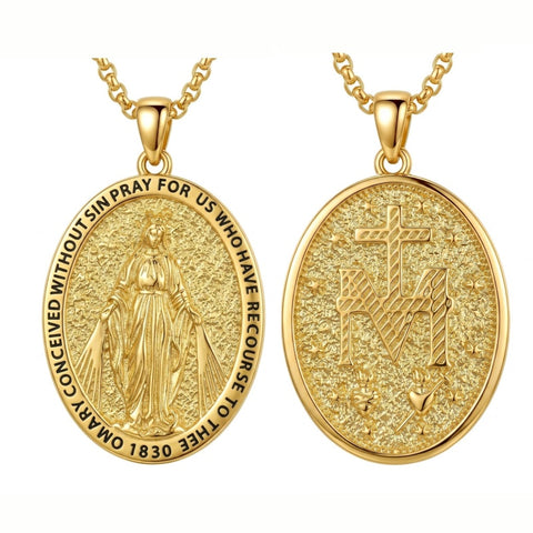 14K Gold Plated Saint Medal Christian  Pendant Necklace for Men