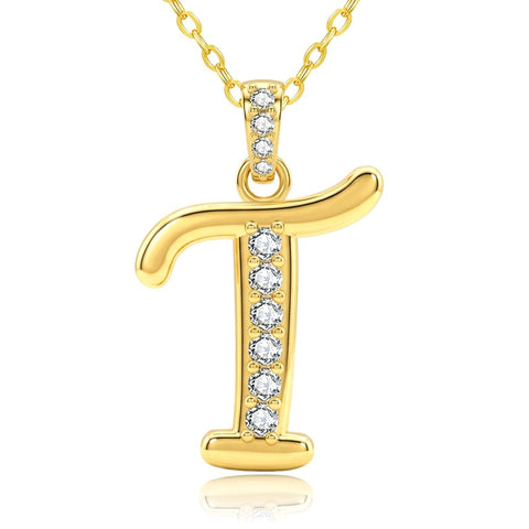 Cubic Zircon 14K Gold Plated Initial Letter A-Z Pendant Necklace