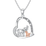 Sterling Silver Cubic Zirconia Mother Daughter Goat Pendant Necklace Engraved with "I Love You Forever"