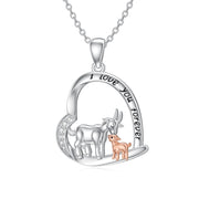 Sterling Silver Cubic Zirconia Mother Daughter Goat Pendant Necklace Engraved with "I Love You Forever"