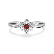 Sterling Silver Simulated Birthstone Ring with Flower for Women