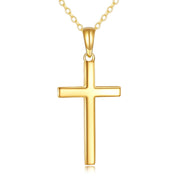 14K Gold Cross Necklace for Women Yellow Gold Religious Simple Cross Pendant Necklace Jewelry for Her Girls Mother Daughter Wife Jesuits