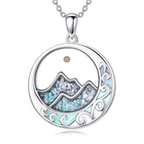 Sterling Silver Mustard Seed Black Cat Hummingbird Cross and Mountain Mountain Turquoise Sun and Moon Pendant Necklace