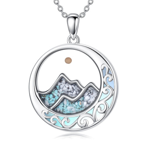 Sterling Silver Mustard Seed Black Cat Hummingbird Cross and Mountain Mountain Turquoise Sun and Moon Pendant Necklace