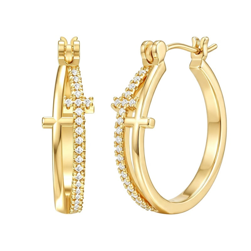 14K Gold Plated Cross Hoop Earrings  for Women Birthday Mothers Day Christmas Jewelry Gift