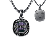 Sterling Silver Personalized Text and Birthstone Class Pendant Necklace Graduation Gift