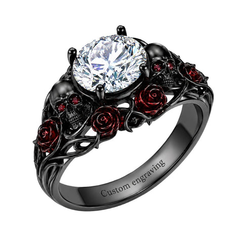 Sterling Silver 10K 14K 18K Gold Custom Engraved  Moissanite Gothic Ring for Women Halloween Gift