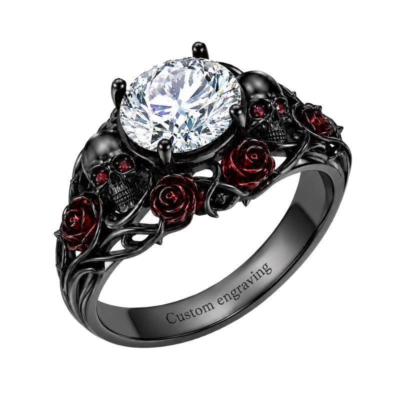 Sterling Silver 10K 14K 18K Gold Custom Engraved  Moissanite Gothic Ring for Women Halloween Gift