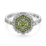 Sterling Silver Laurel Wreath Personalized Square Cut Birthstone  Class Ring for Women