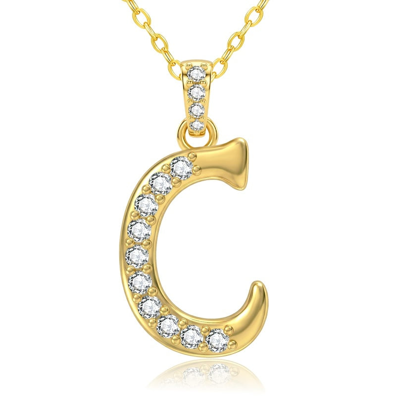 Cubic Zircon 14K Gold Plated Initial Letter A-Z Pendant Necklace