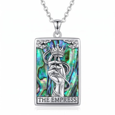 Sterling Silver Abalone Shell Tarot Card Pendant Necklace Gifts for Birthday Halloween Anniversary Valentine’s Day