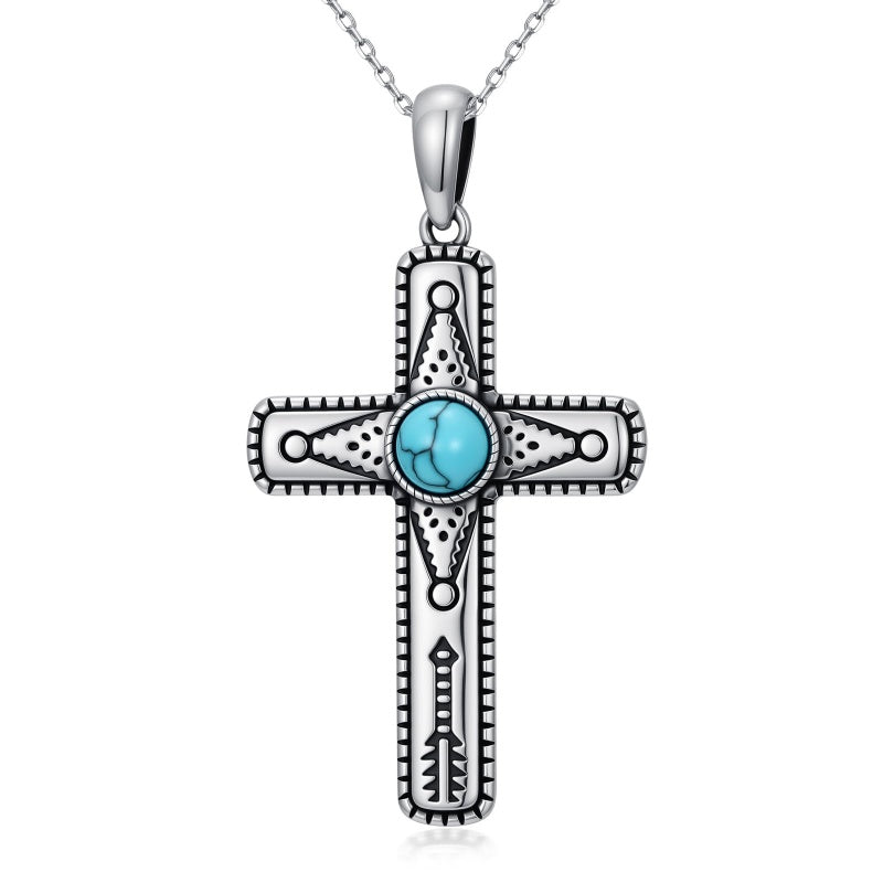 14K Gold Plated Turquoise Cross Pendant Necklace Western Jewelry for Women