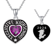 Sterling Silver Personalized Birthstone Engraved Pattern Class Pendant Necklace