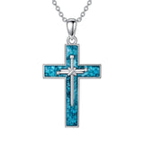 Sterling Silver Turquoise Abalone Shell Oxidation Cross Pendant Necklace