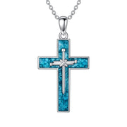 Turquoise Cross Necklace for Women Sterling Silver Cross Pendant Birthday Christmas Cross Jewelry Gifts