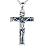 Sterling Silver Turquoise Abalone Shell Oxidation Cross Pendant Necklace