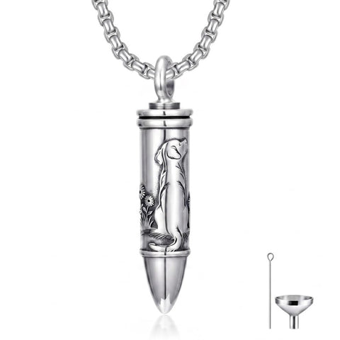 Sterling Silver Animal Angel Wings Pet Jesus Bullet Urn Necklaces for Ashes for Men