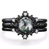 Sterling Silver 10K 14K 18K Gold 2CT Moss Agate Vine Leaf Women's Bridal Ring Sets for Wedding Engagement