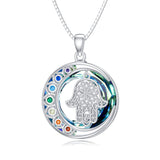 Sterling Silver Crystal Triple Moon Goddess Hamsa Hand Lotus Tree of Life Flower of Life Chakra Pendant Necklace