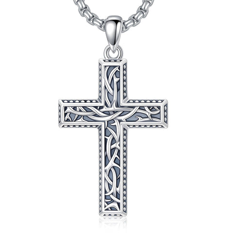 Sterling Silver Cross Christian Pendant Necklace for Men