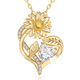 Sterling Sliver Birthstone Love Heart & Sunflower Pendant Necklace Engraved With You Are My Sunshine