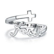Sterling Silver Adjustable Cross Inspirational Ring With Engraved