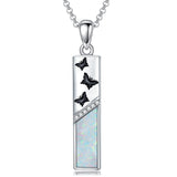 Sterling Silver White Opal Butterfly Dragonfly Tree of Life Paw Print Bar Pendant Necklace Gift for Birthday Christmas