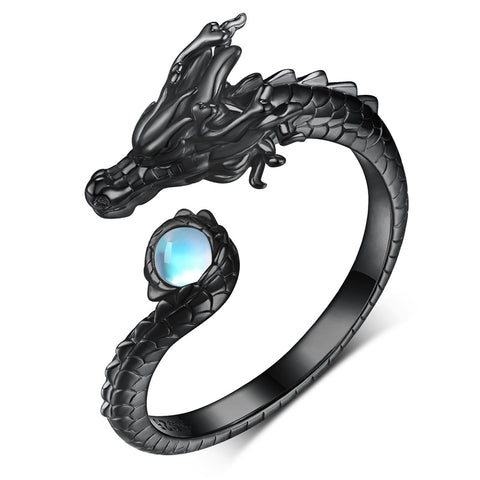 Sterling Silver Moonstone Dragon Ring