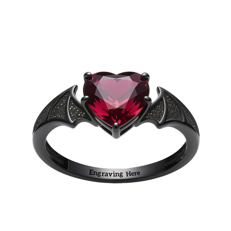 Sterling Silver Personalized Birthstone Punk Skull Bat Snake Ring Goth Jewelry for Halloween Birthday