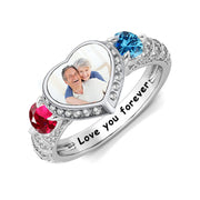 Sterling Silver Personalized Birthstone Photo Engraved Photo Ring