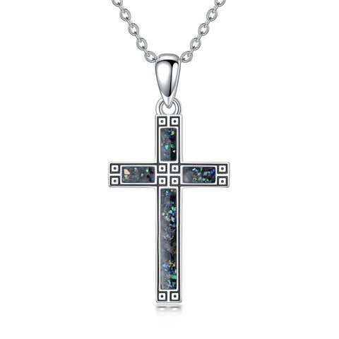Sterling Silver Turquoise Obsidian Opal Necklace Christian Cross Pendant Necklace