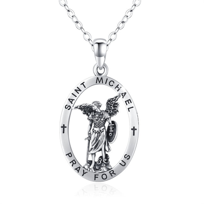 St Michael Necklace for Men 925 Sterling Silver Talisman Amulet Saint Archangel Michael Medal Religious Necklace