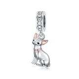 Sterling Silver Cubic Zirconia Yorkshire Boston Terrier Chihuahua Dachshund  Bead Charms