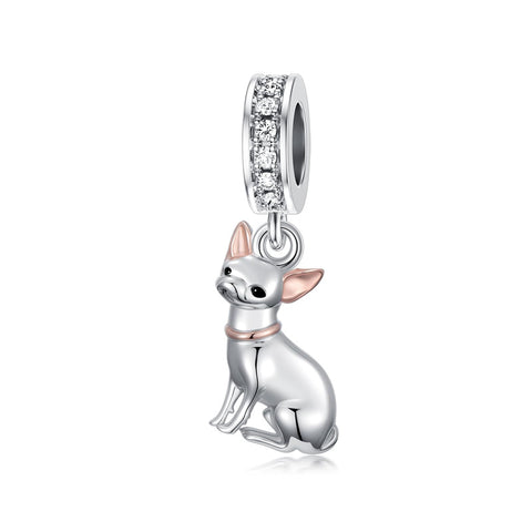 Sterling Silver Cubic Zirconia Yorkshire Boston Terrier Chihuahua Dachshund  Bead Charms