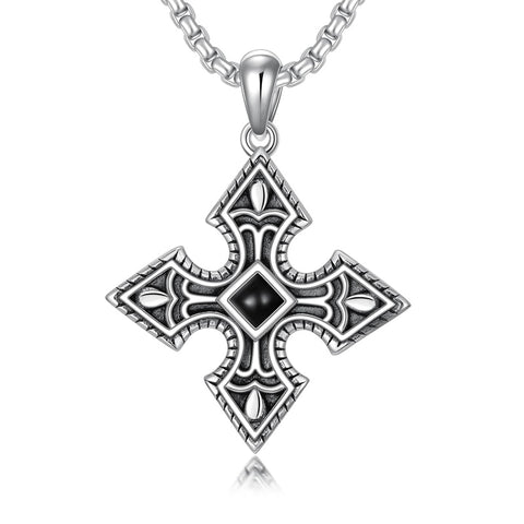 Sterling Silver Cross Christian Pendant Necklace for Men