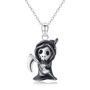 Grim Reaper Necklace 925 Sterling Silver Ghost Necklace Devil Necklace Santa Muerte Necklace Black Horror Necklace Halloween Necklace Skull Jewelry